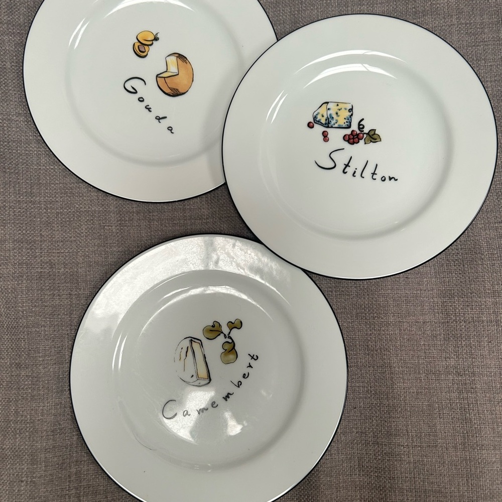 POTTERY BARN  Vintage 2001 3-pc Cocktail Porcelain Cheese Plates #0601253